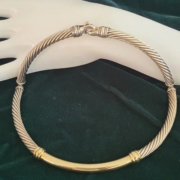 David Yurman Metro Cable Hinged Choker Necklace, Sterling and 14K Gold - Picture 6 of 7